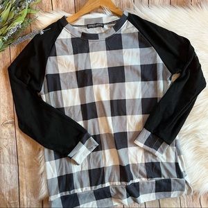 Floral Blooming | Black Buffalo plaid long sleeve pullover top
